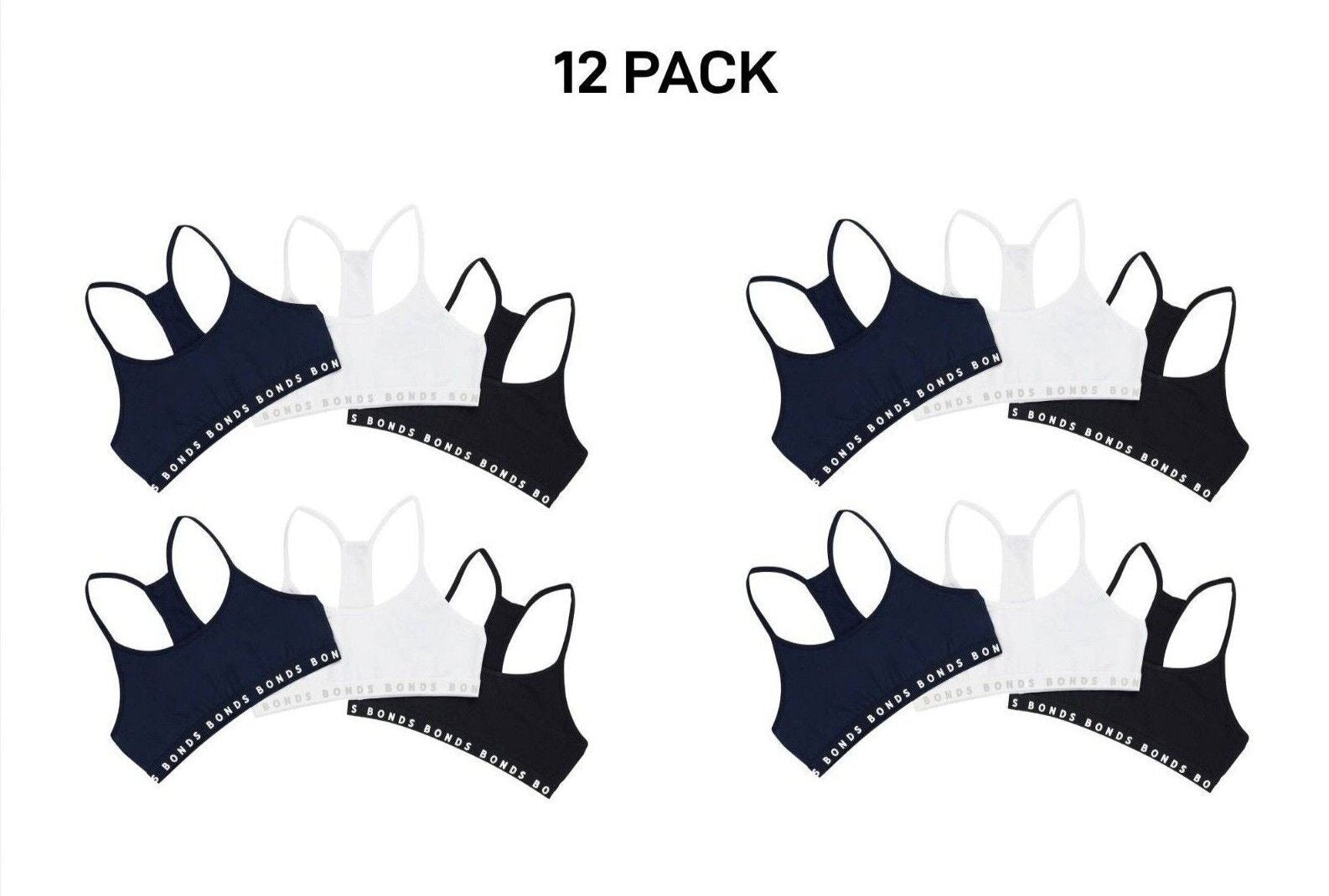 Bonds Girl Hipster Racer Crop Non-Slip Strap Racerback Shape Bra 12 Pack UWPT3A