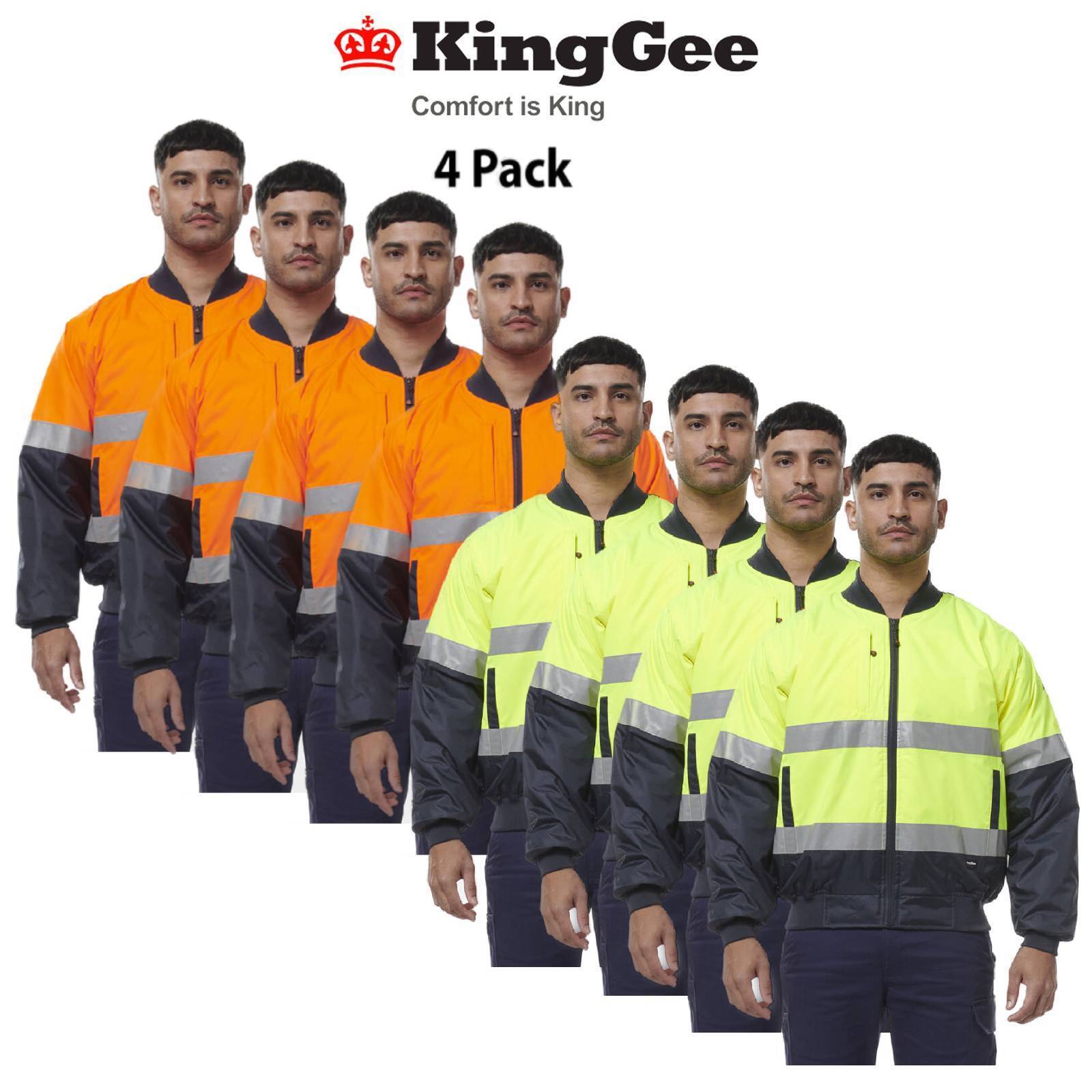 KingGee Mens 4 Pack Hi Vis Reflective Quilted Bomber Work Safety Jacket K55032