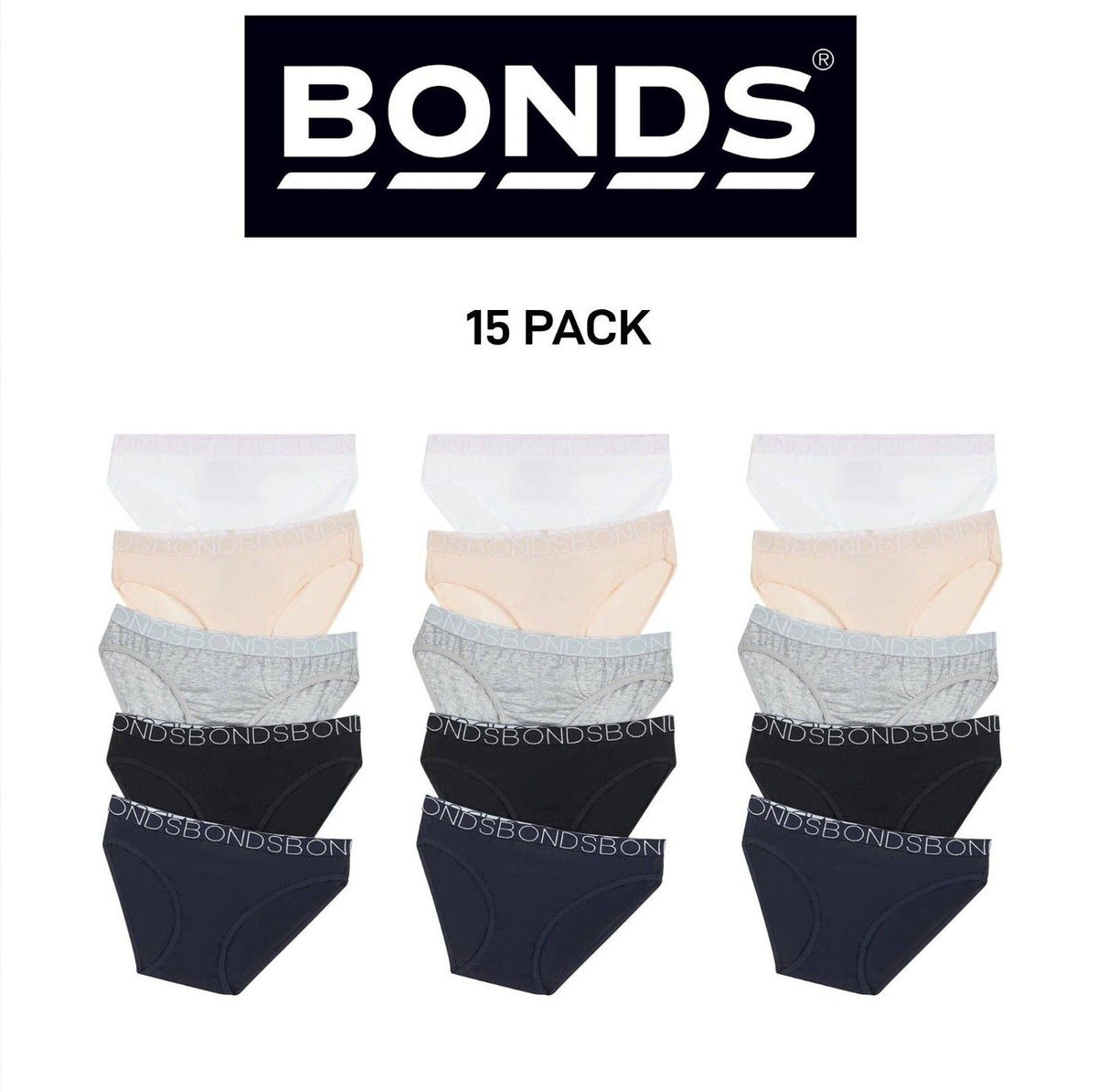 Bonds Girls Bikini Comfy Flexible Coverage Lightweight Breathable 15 Pack UWCE5A