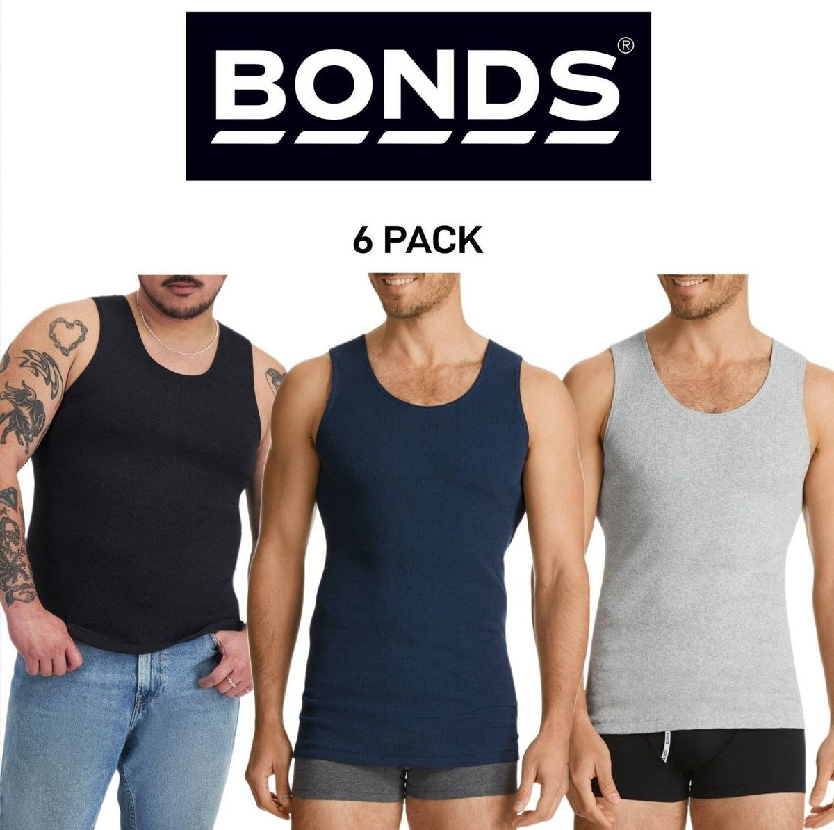 Bonds Mens Chesty Singlets Cotton Side Seamfree Comfortable Fit 6 Pack M757O