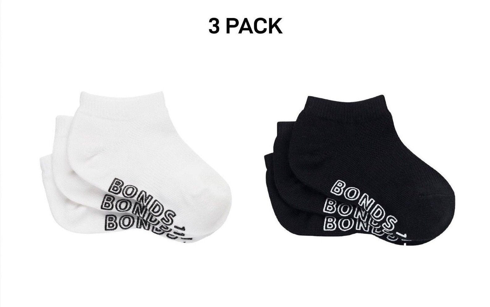 Bonds Baby Lightweght Low Cut Socks Grippy Soles & Soft Toe Seams 3 Pack RXUQ3N