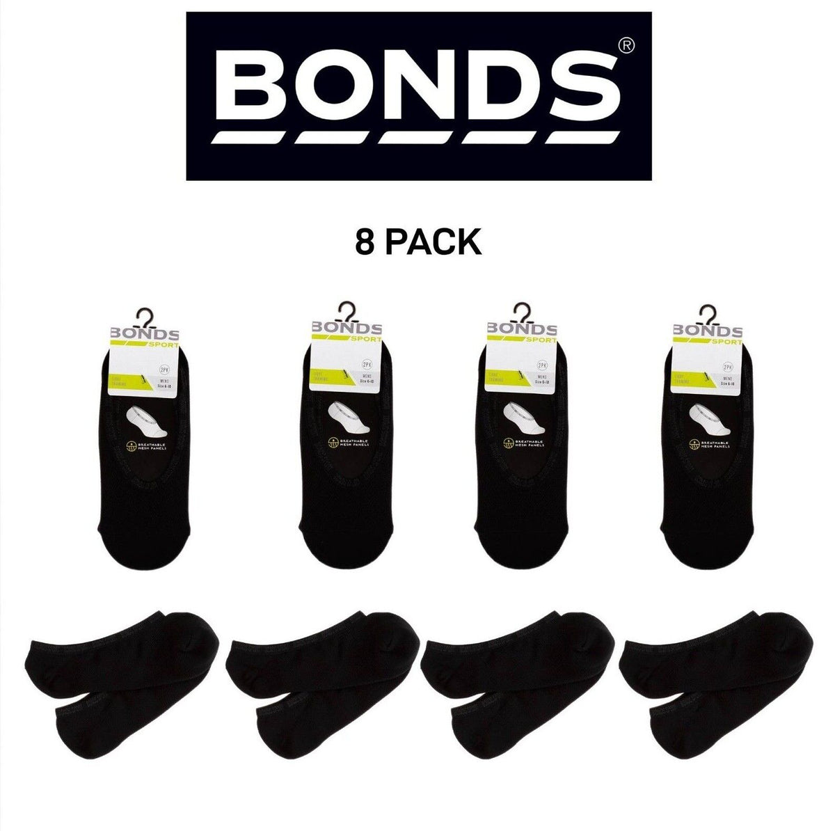 Bonds Mens Mesh Play Cool Footlet Socks Sport Active Running 8 Pack SYRU2N