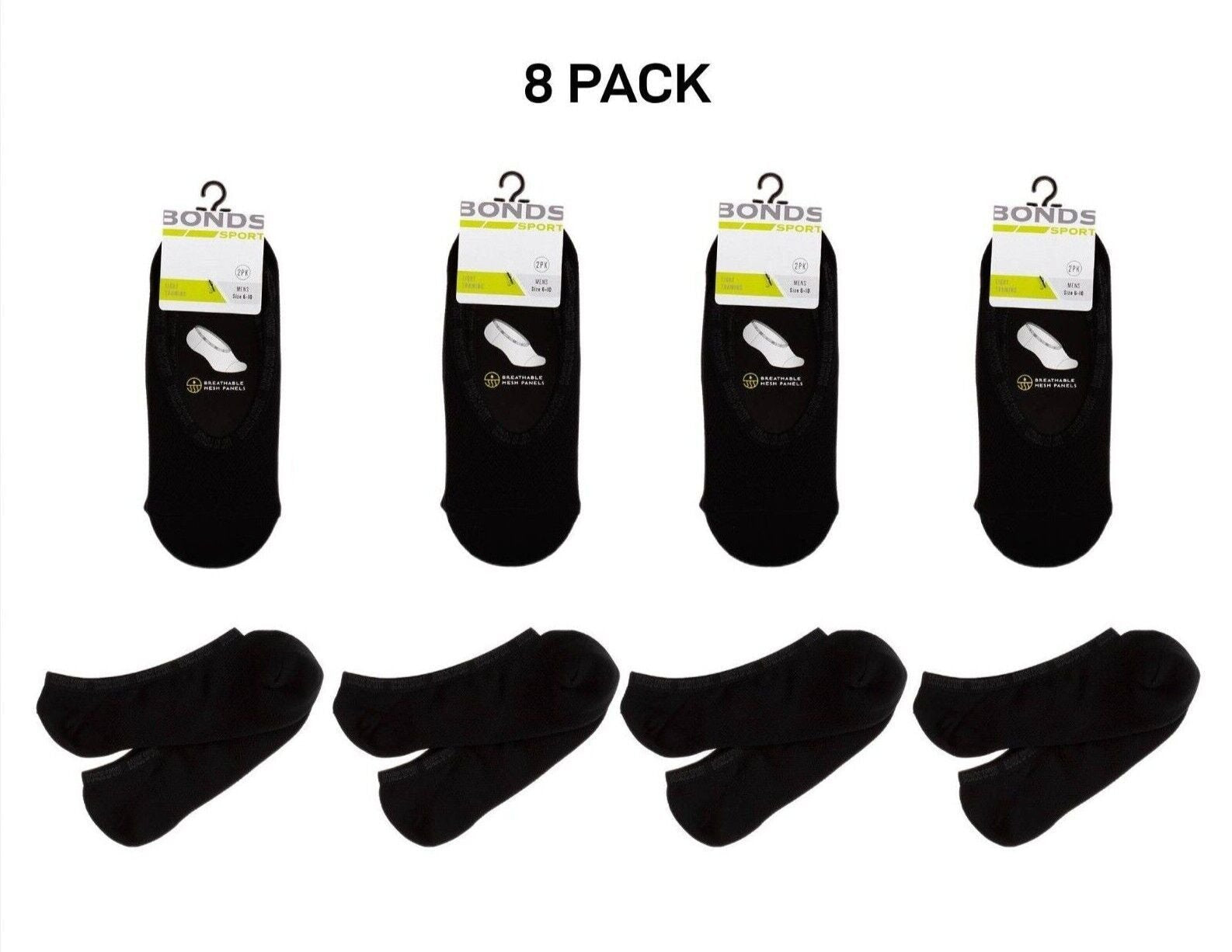 Bonds Mens Mesh Play Cool Footlet Socks Sport Active Running 8 Pack SYRU2N