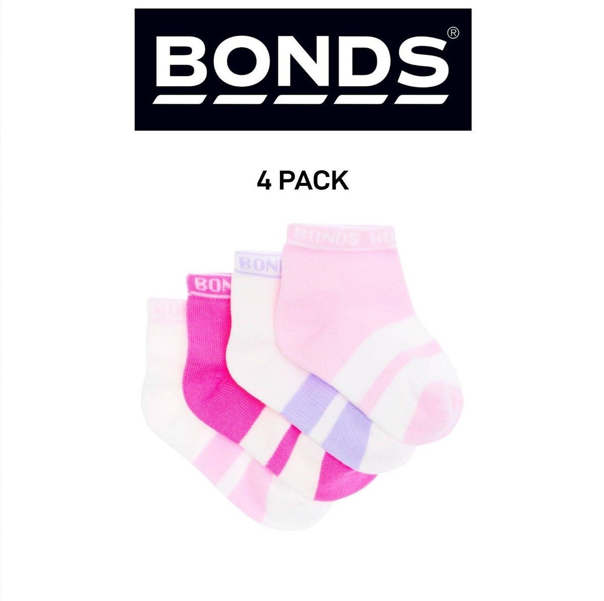 Bonds Baby Sportlet Arch Support Soft Breathable Comfiness Socks 4 Pack RXXL4N