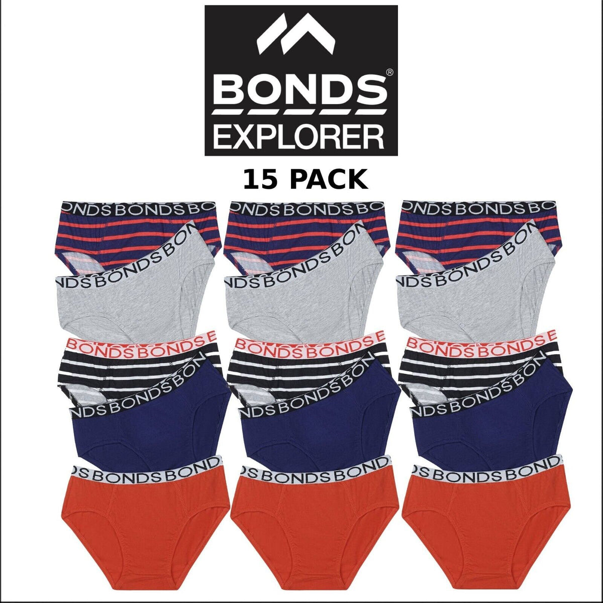Bonds Boys Brief Soft Stretchable Comfortable Contoured Fit 15 Pack UWNU5A X79