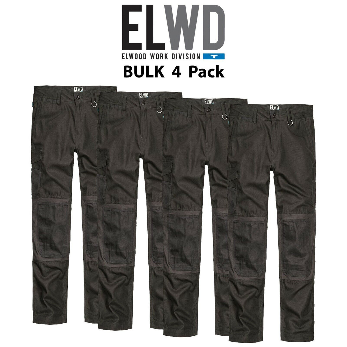 Mens Elwood Work Utility Pants Knee Panels Canvas 4 Pack Phone Pocket EWD101