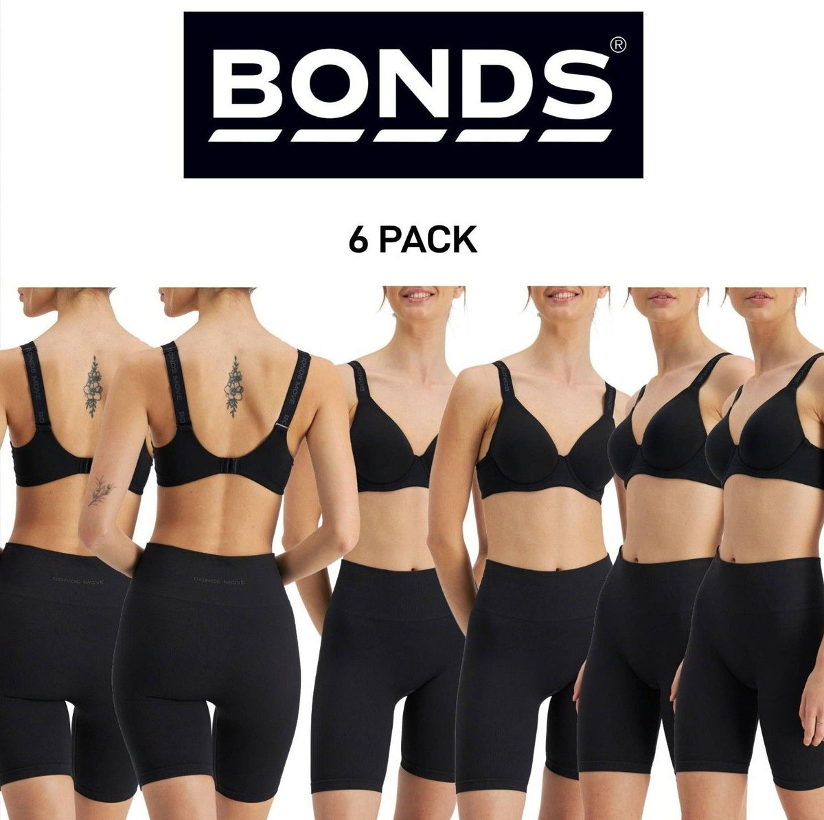 Bonds Womens Move Contour Bra Comfy Smart Cooling Recycled Yarn 6 Pack YWRA