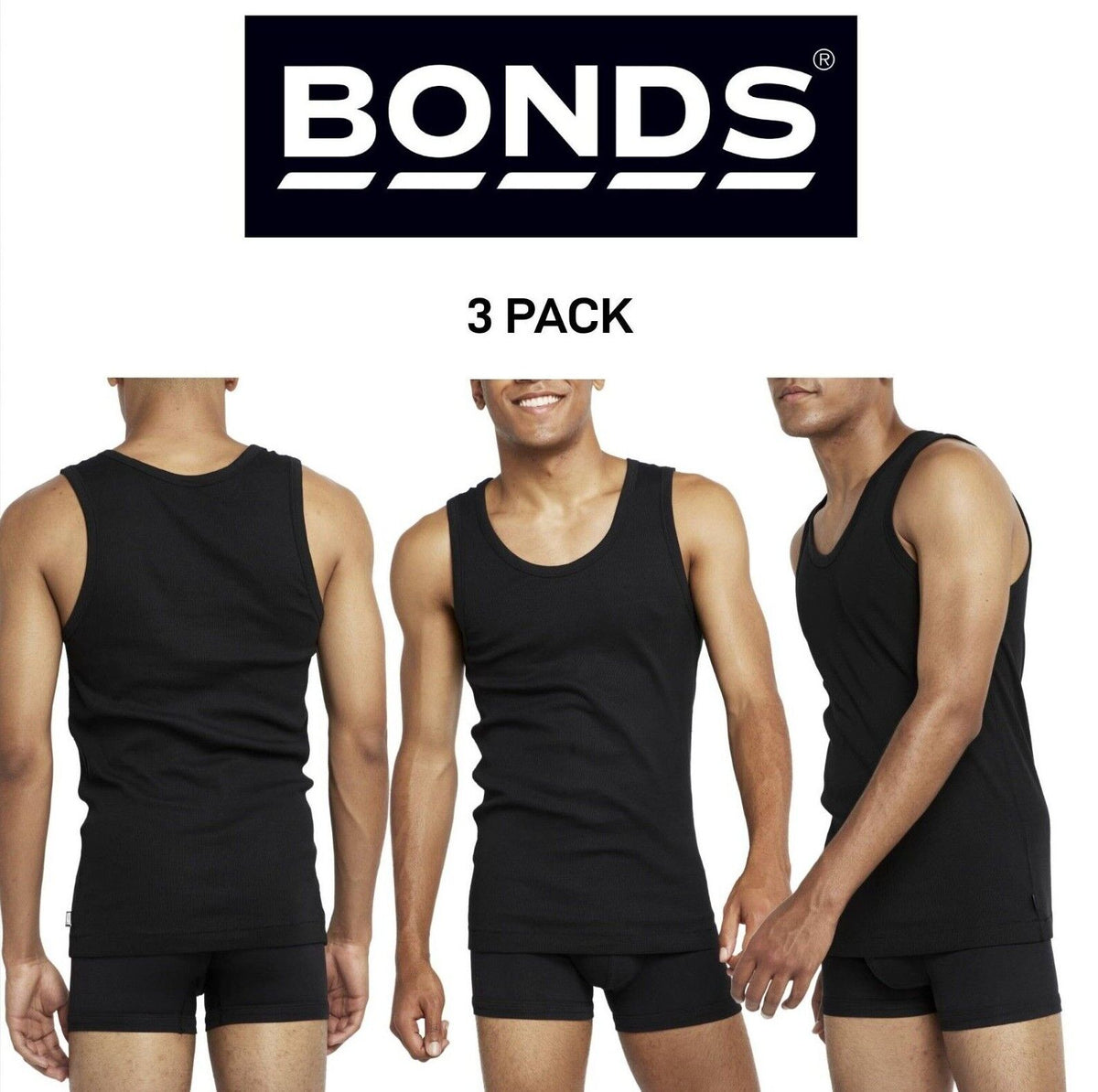 Bonds Mens Organic Chesty Cotton Rib Modern Classic Singlet Shape 3 Pack MX3R