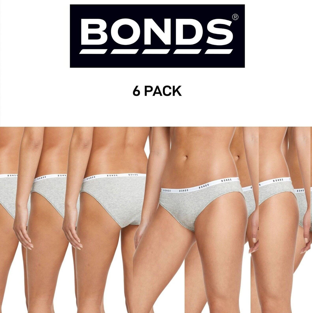 Bonds Womens Originals Bikini Contoured Elastic Waist Comfy Fit 6 Pack WV7FA