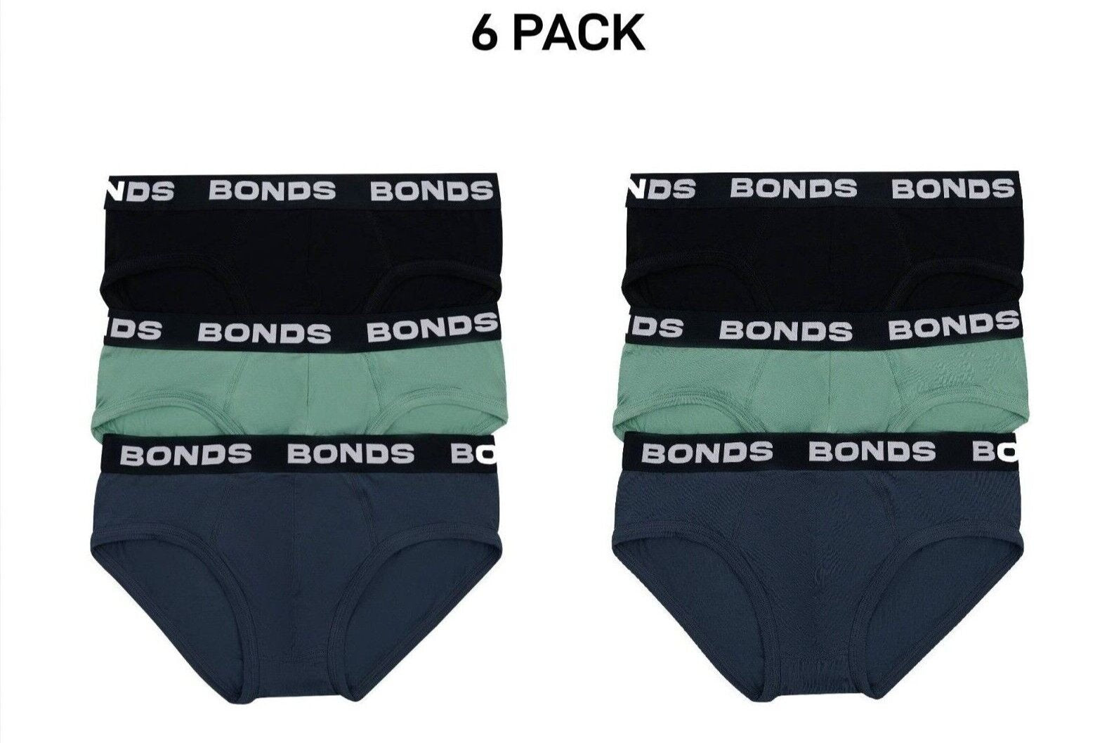 Bonds Mens Total Package Brief Moisture Wicks & Anti Chafe Panel 6 Pack MWF73A