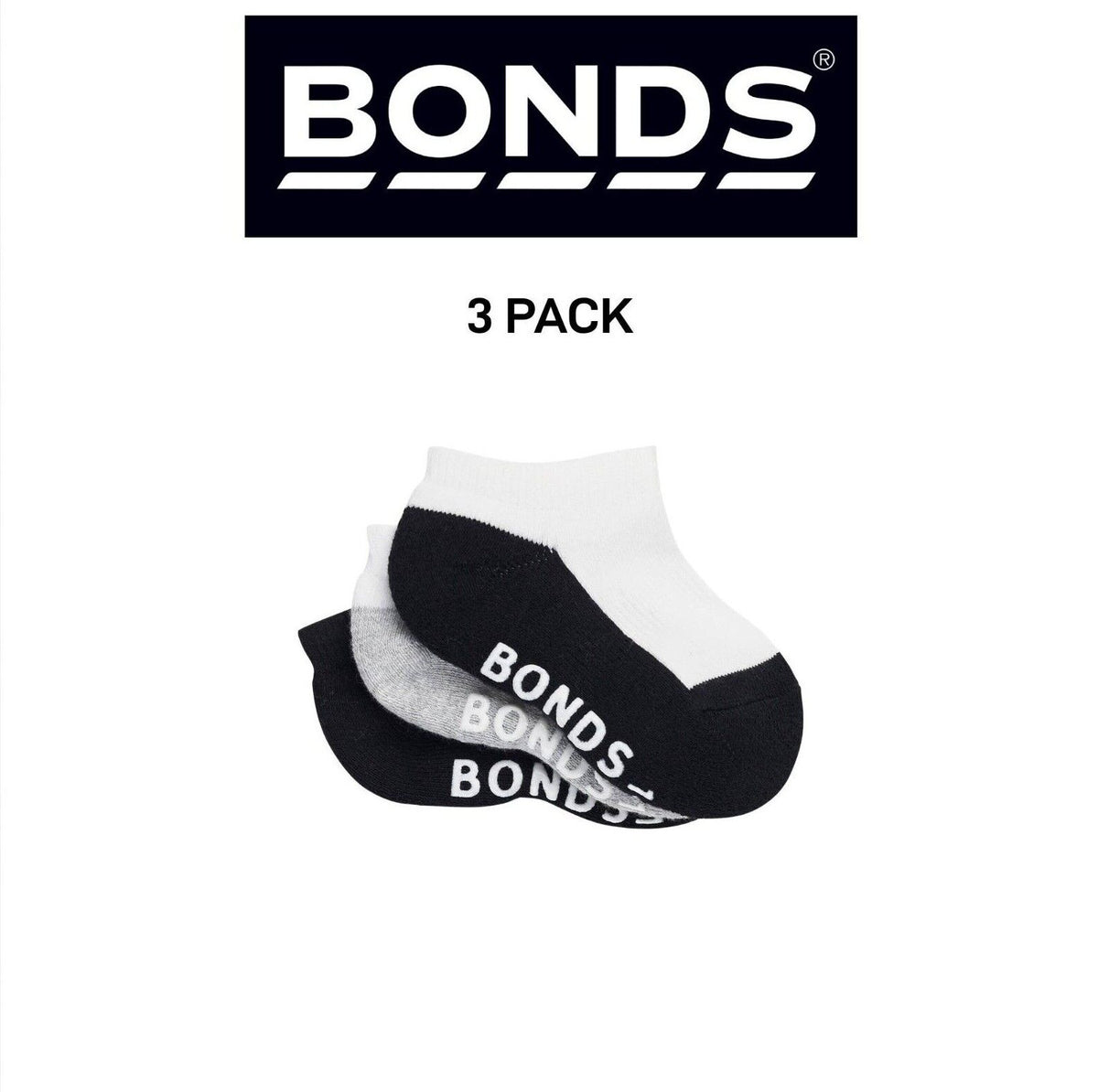 Bonds Baby Cushioned Low Cut Comfiness and Grip Soles Socks 3 Pack RXUJ3N