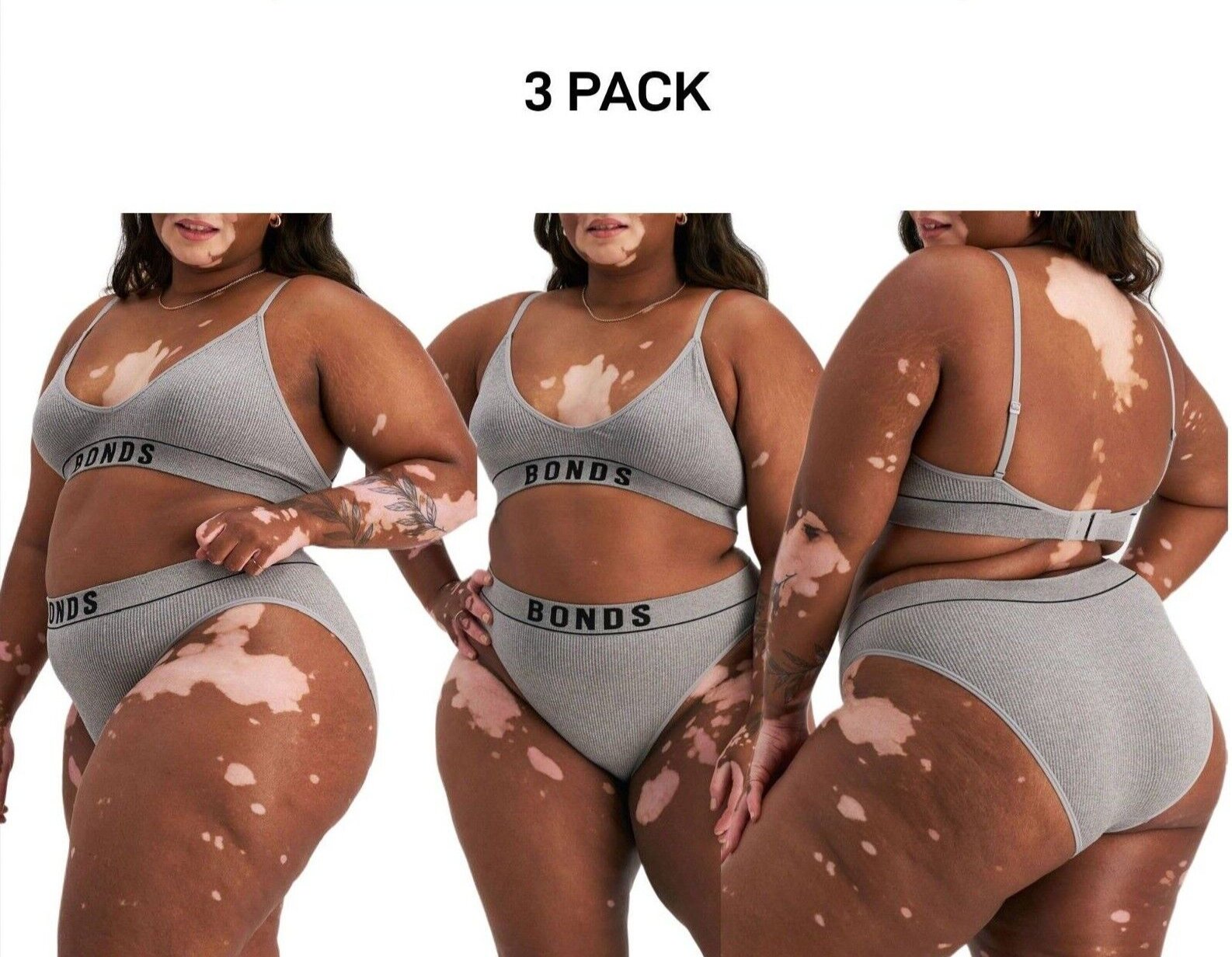 Bonds Womens Retro Rib Hi Leg Bikini Comfortable Smooth Waitband 3 Pack WU8GA