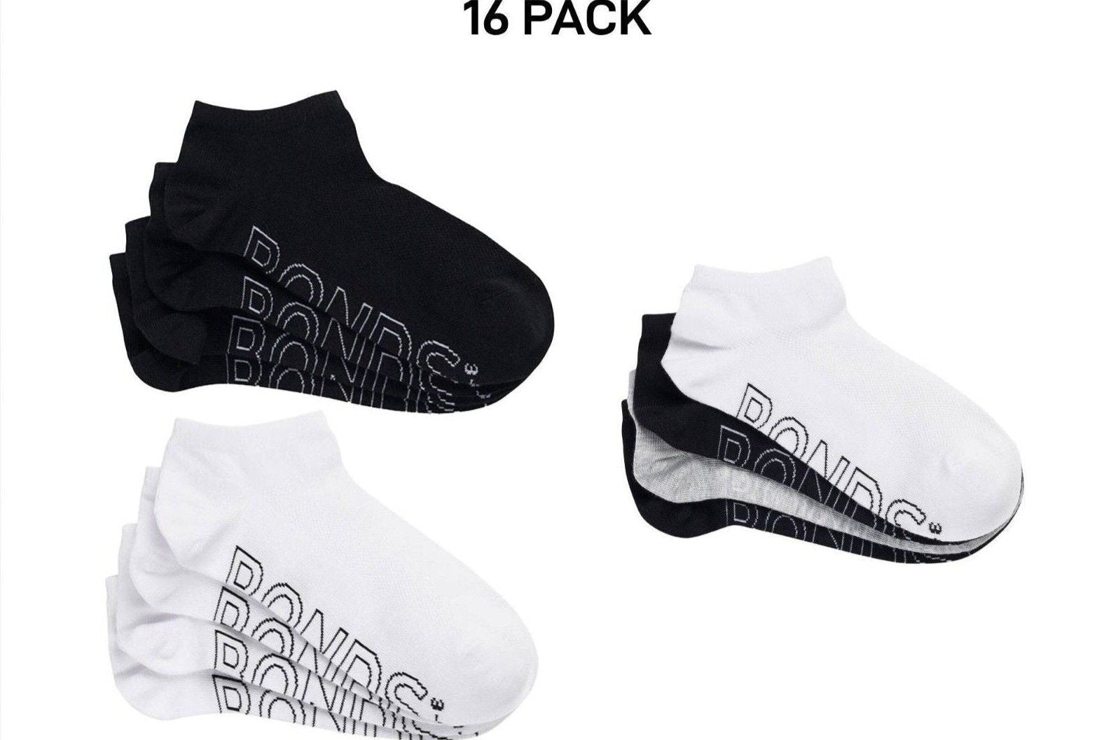 Bonds Womens Lightweight Low Cut Smooth Comfy Stay-Put Fit Socks 16 Pack LXPV4N