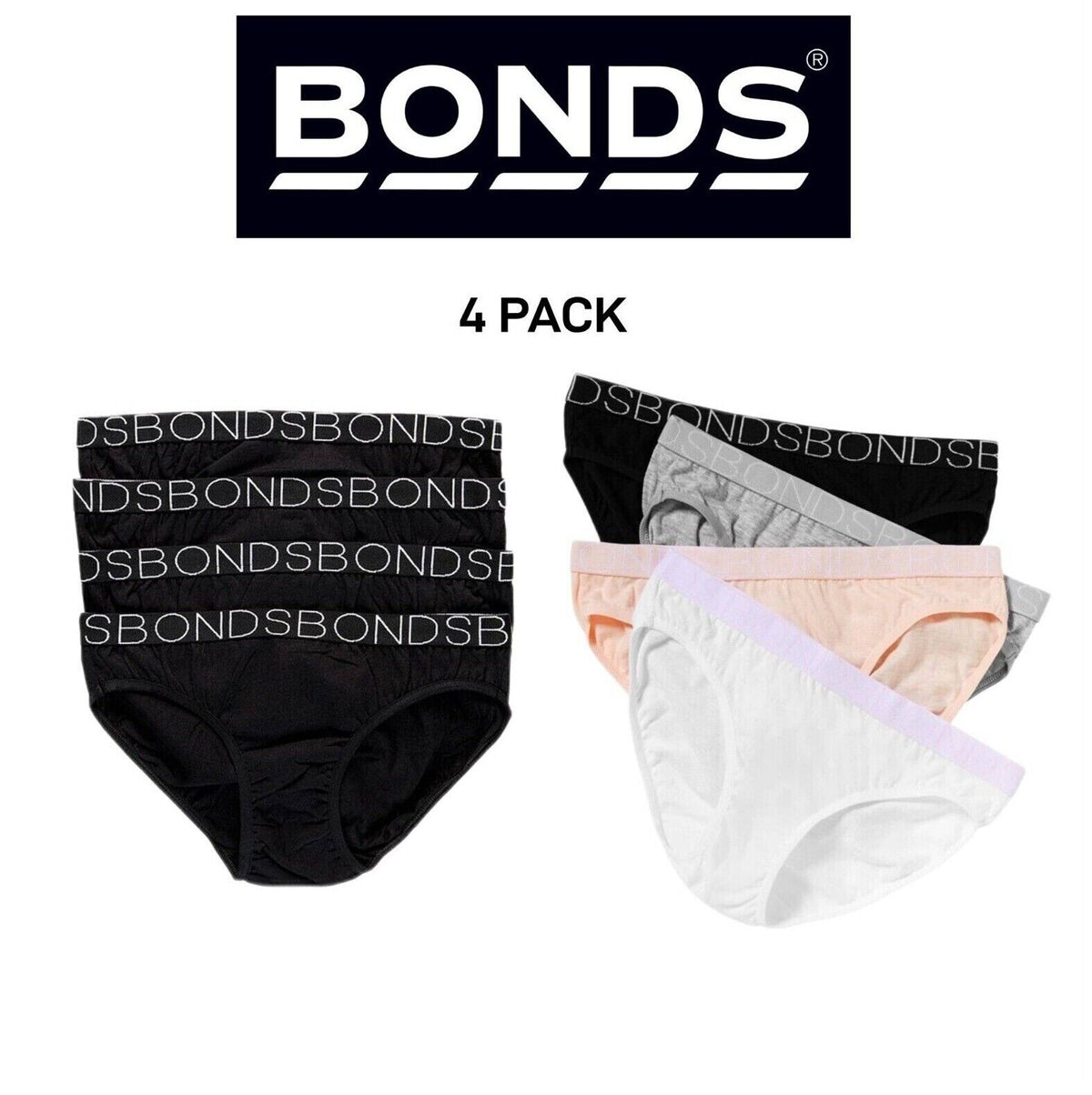 Bonds Girls Bikini Undies Flexible Lightweight and Breathable 4 Pack UZR14A