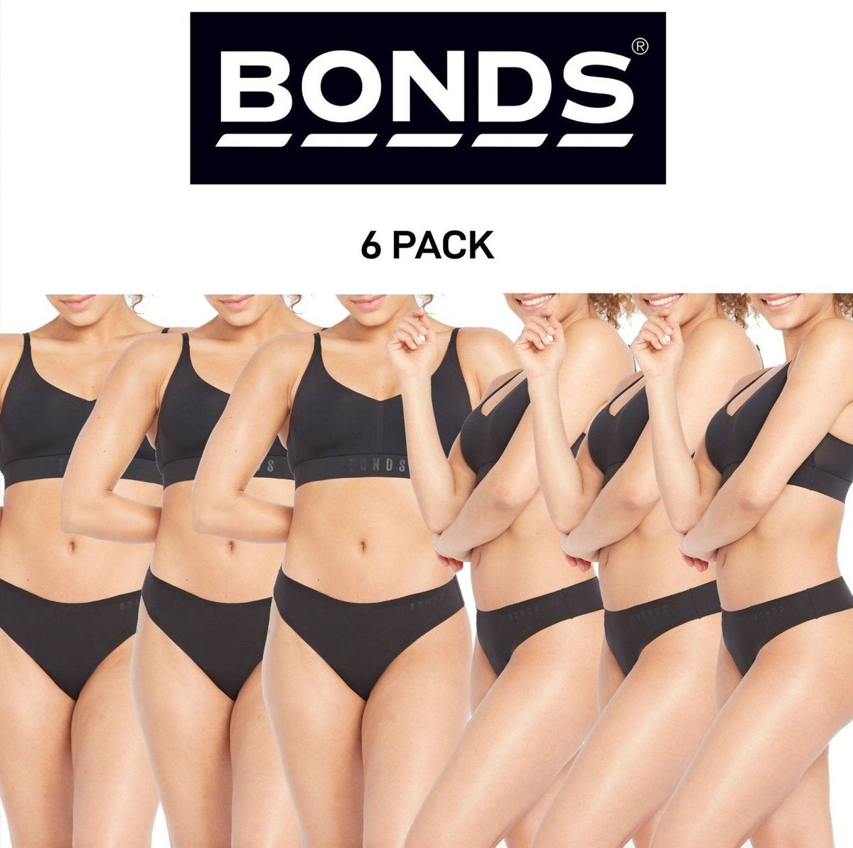 Bonds Womens Invisi Freecuts Gee G-String Shape Simple Bold Branding 6 Pack WU3V