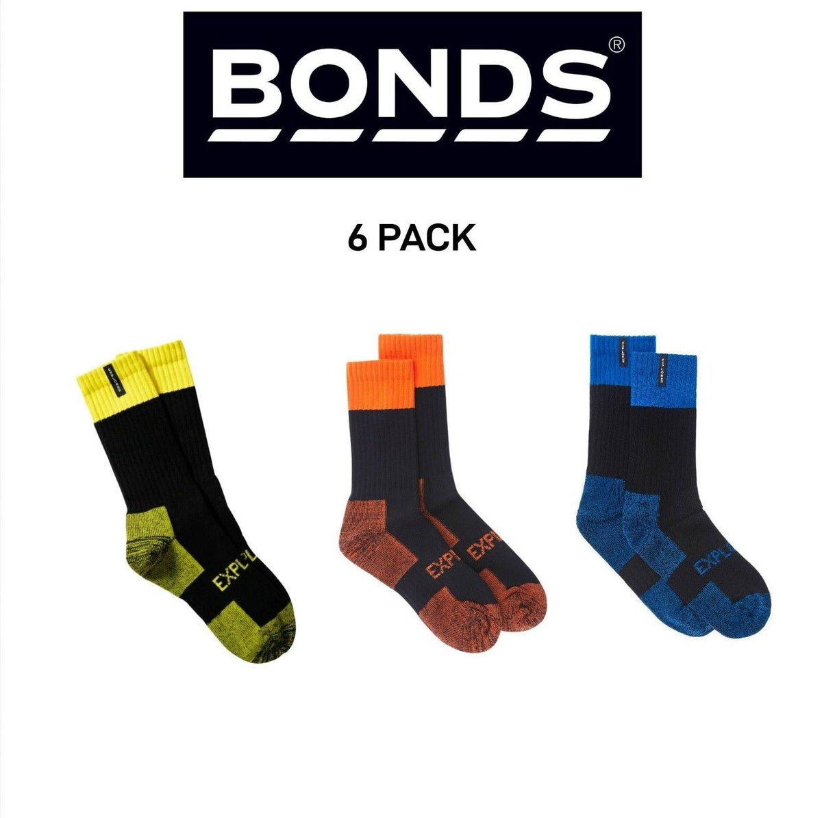 Bonds Mens Explorer Tough Work Durable Dual Layer Cotton 6 Pack SYNJ2W