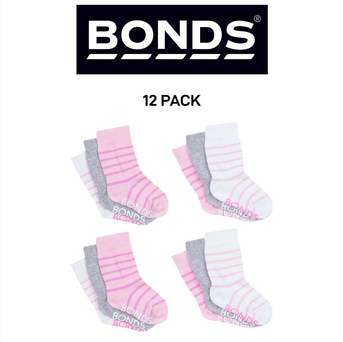 Bonds Baby Stay On Crew Socks with Grippy Soles Breathable Cotton 12 Pack RXQ33N