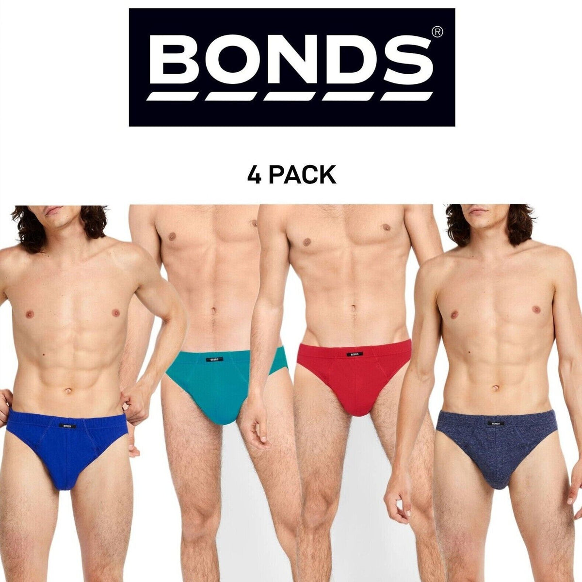 Bonds Mens Action Brief  Soft Cotton and Encased Elastic Comfort 4 Pack M8OS4