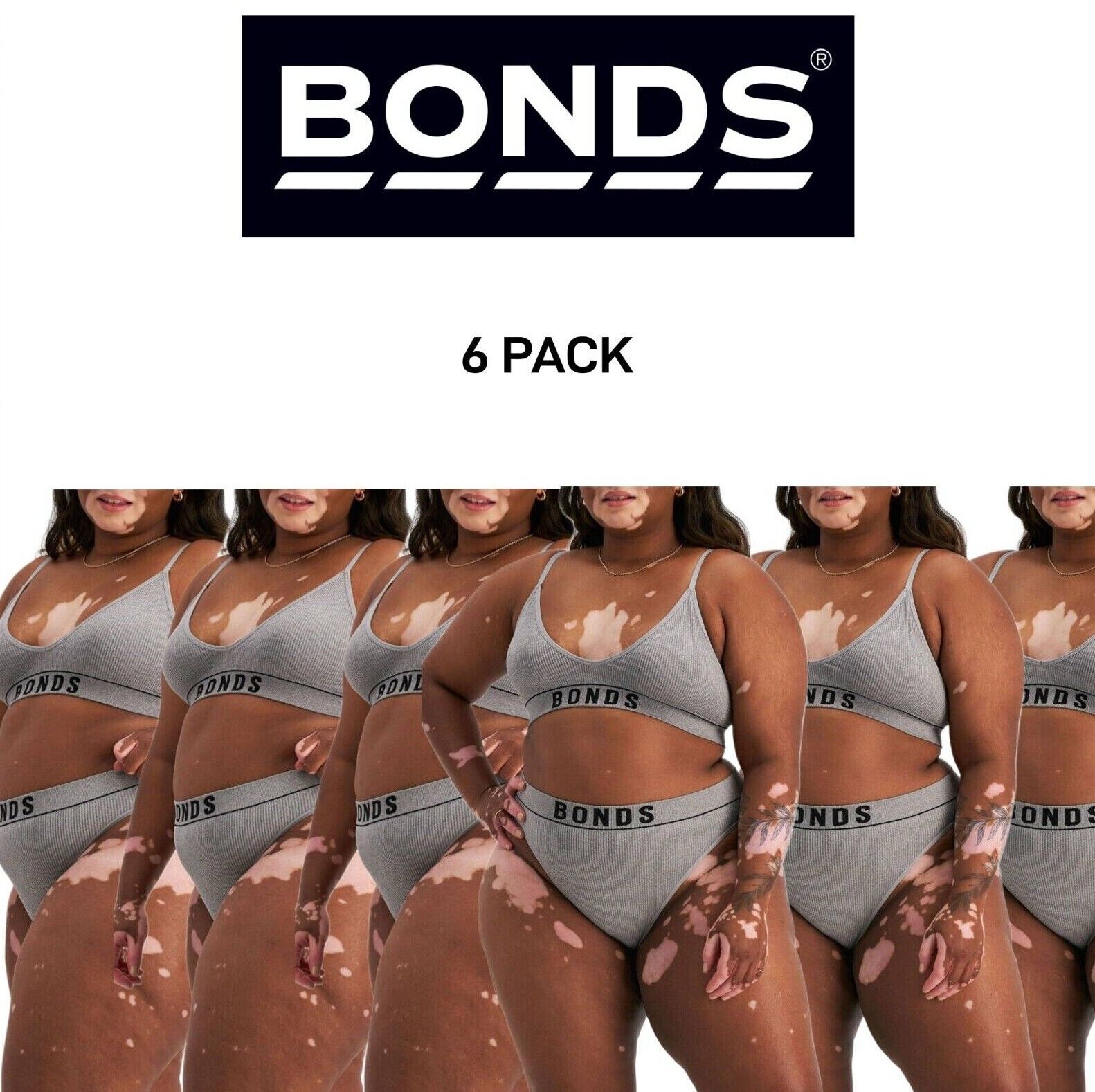 Bonds Womens Retro Rib Hi Leg Bikini Comfortable Smooth Waitband 6 Pack WU8GA