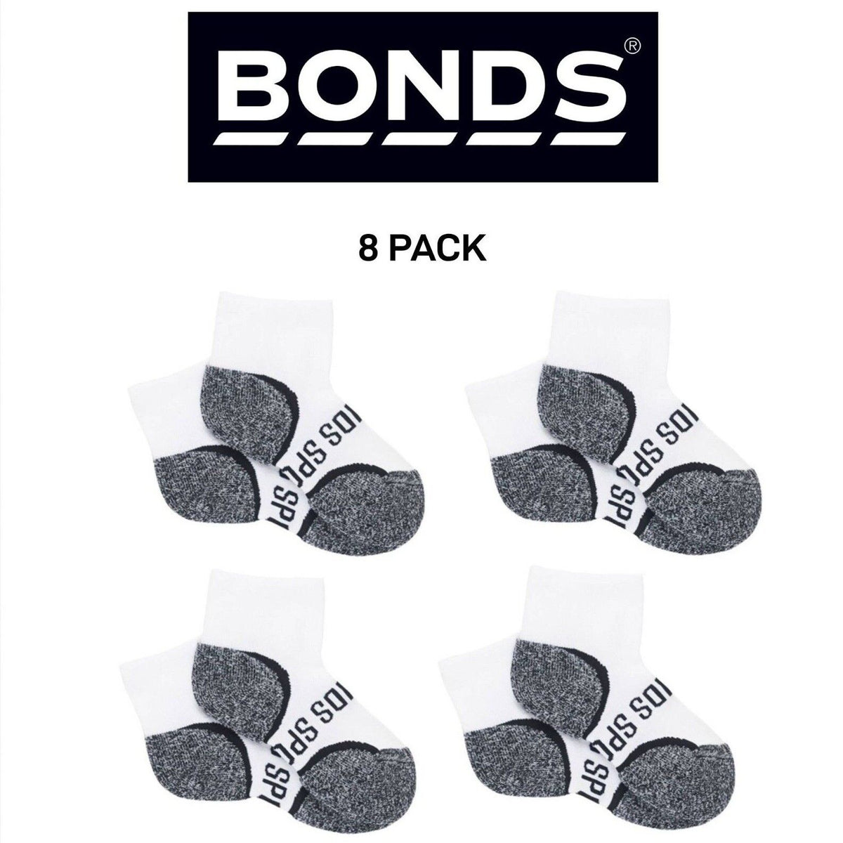 Bonds Kids Ultimate Comfort Quarter Crew Extra Cushioning Socks 8 Pack RY8K2N