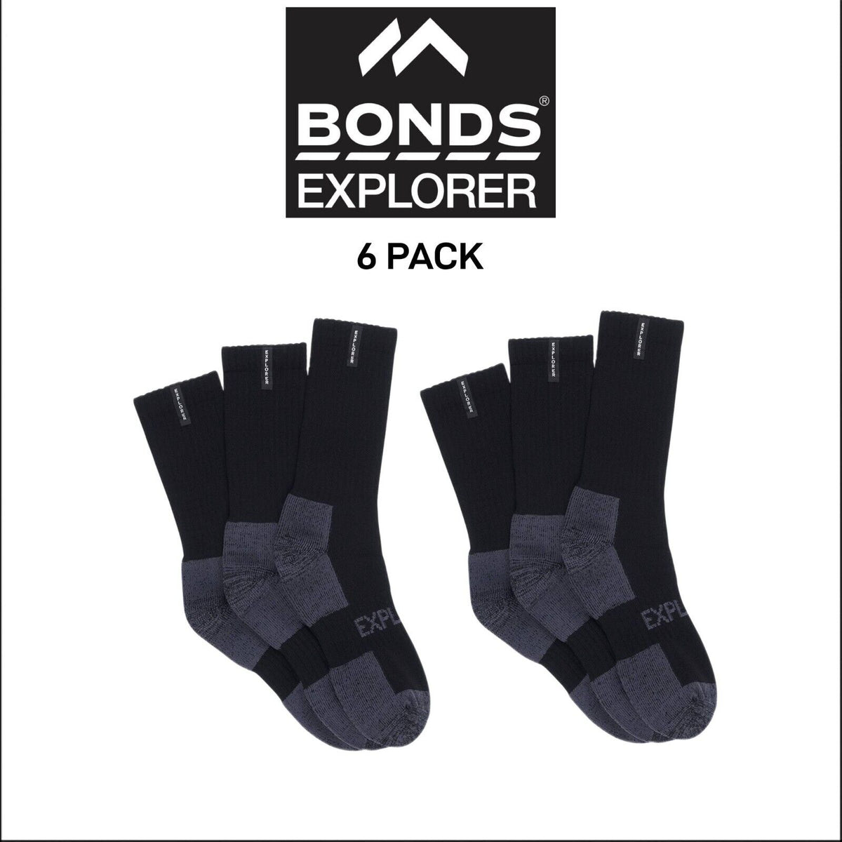 Bonds Mens Explorer Tough Work Breathable Cotton Sock 6 Pack SYNJ2N