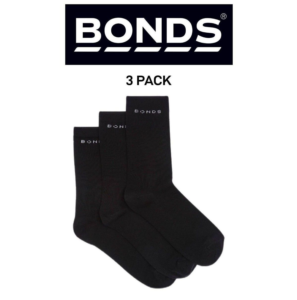 Bonds Mens Australian cotton Crew Sock Soft Reinforced Heel & Toe 3 Pack SYFK3N