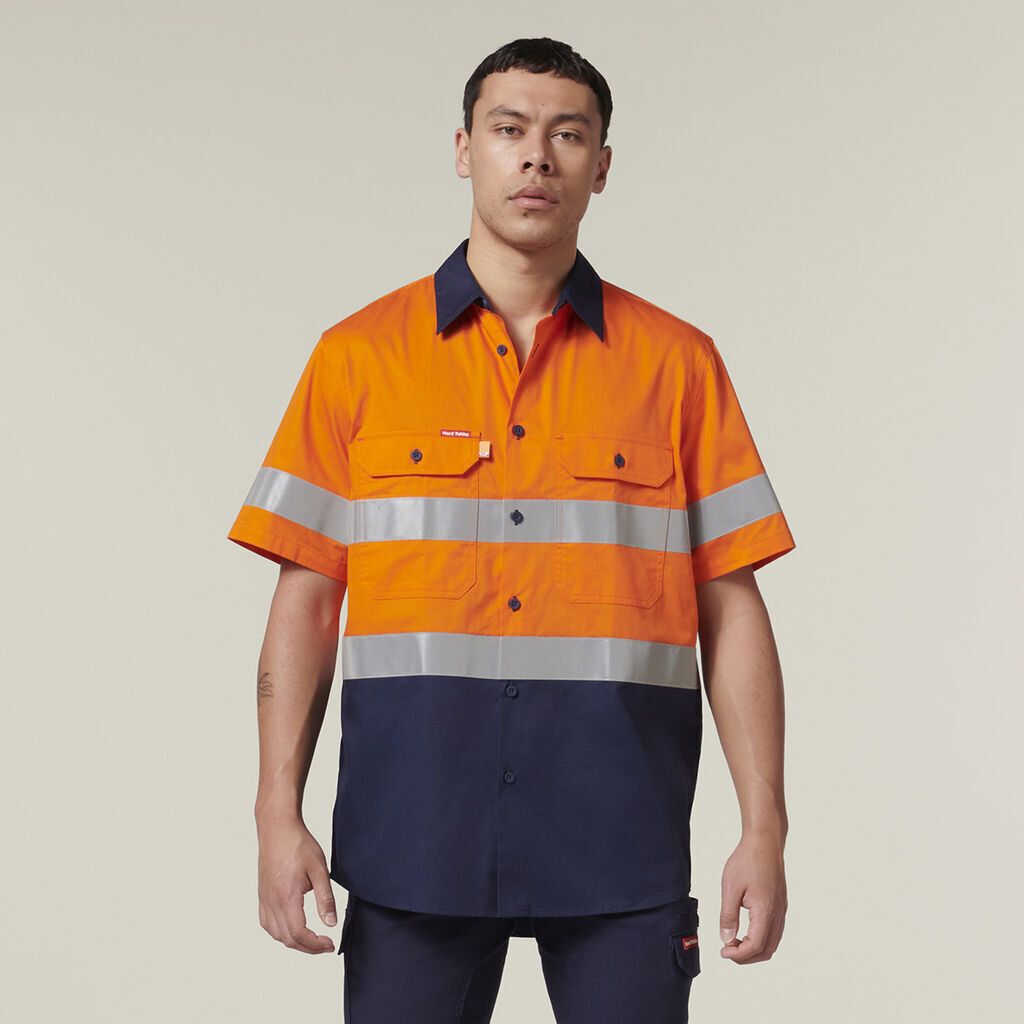 Hard Yakka Mens Short Sleeve HI Vis Reflective 2 Tone Taped Vented Shirt Y07754-Collins Clothing Co