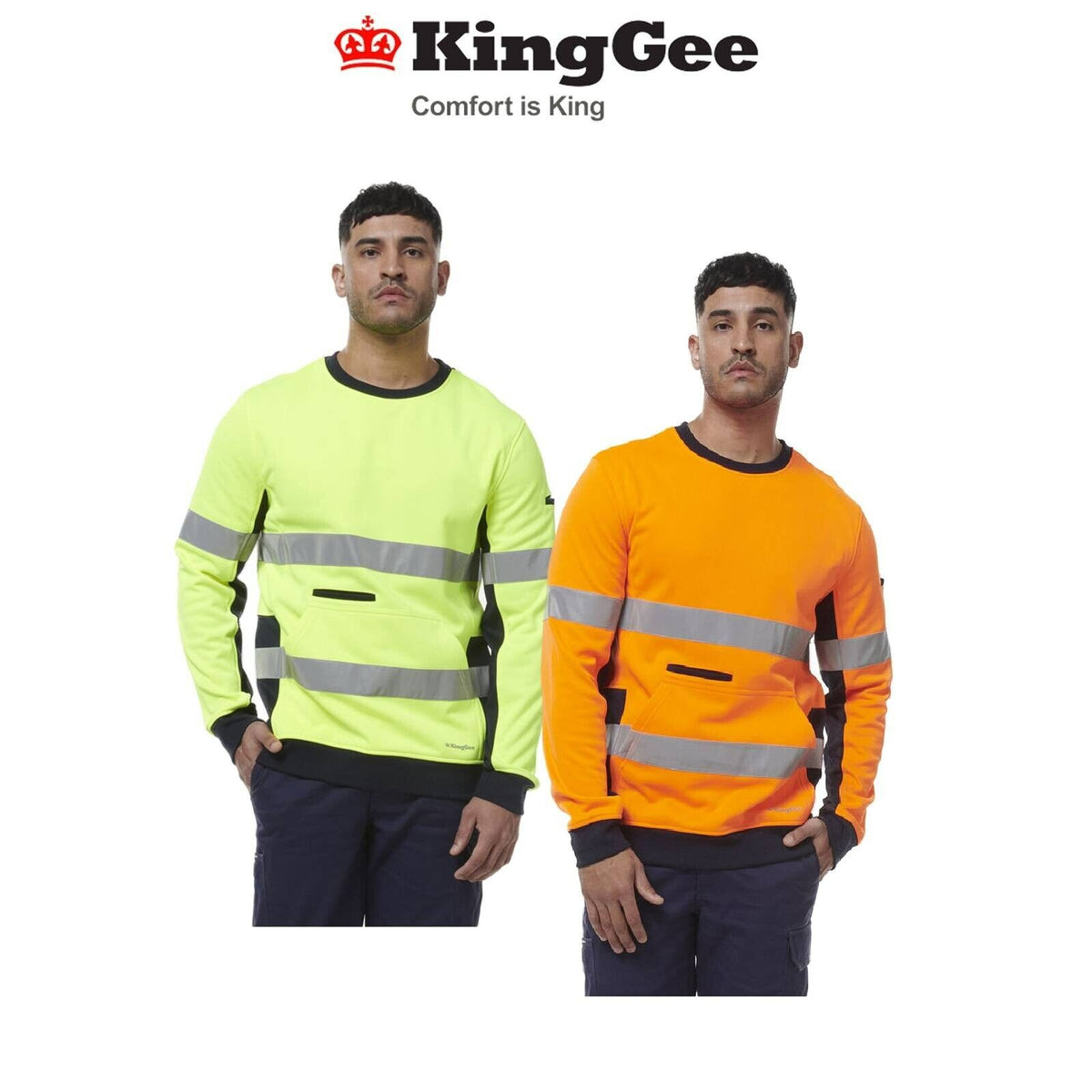 KingGee Mens Hi Vis Reflective Safety Spliced Work Crew Neck Fleece K55058-Collins Clothing Co