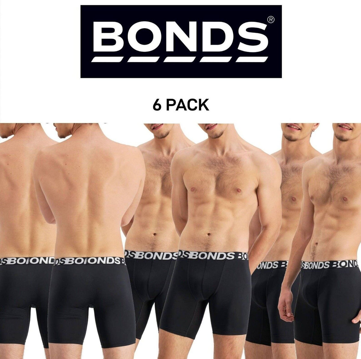 Bonds Mens Active Everyday Long Trunk Lightweight Double-Layer 6 Pack MWR9