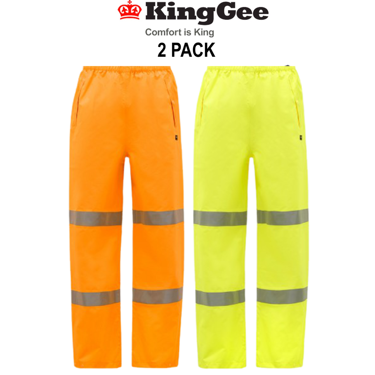 KingGee 2 Pack Wet Weather Reflective Pant Lightweight Waterproof Safety K53035