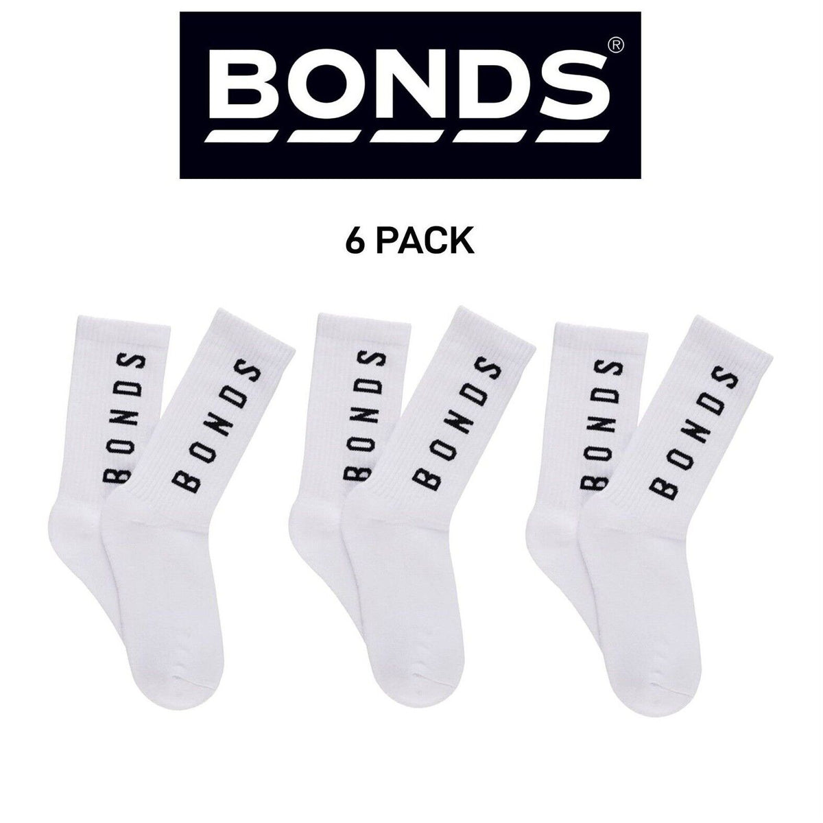 Bonds Womens Originals Crew Socks Cushioned Foot Soft Cotton 6 Pack LYEQ2N