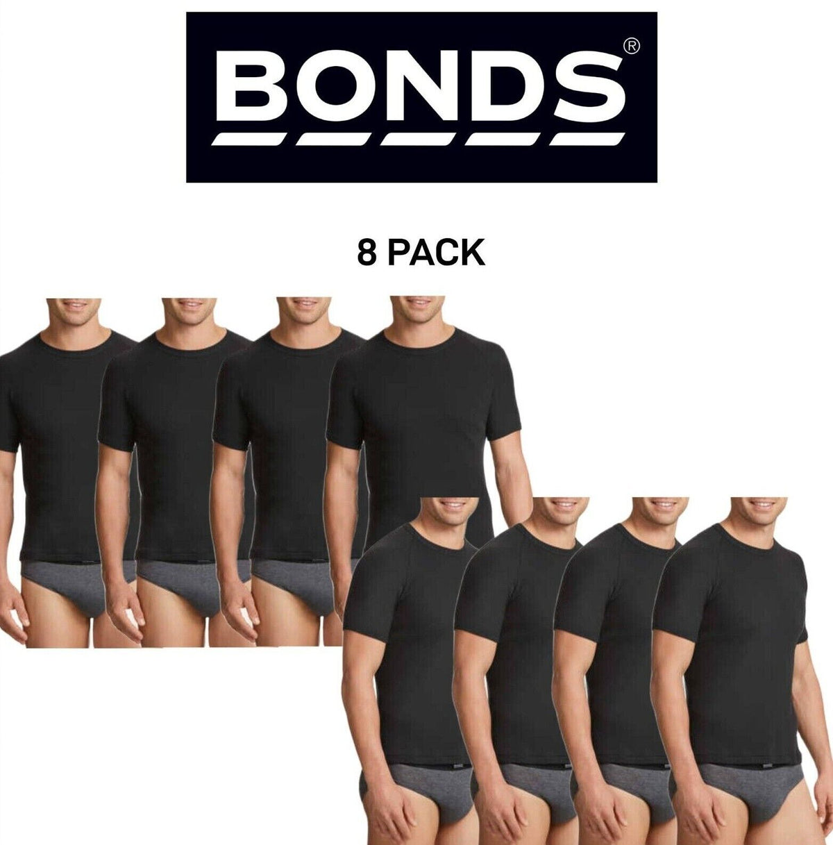 Bonds Mens Genuine Raglan Crew Neck Perfect Tee Close Body Fit 8 Pack M9372W