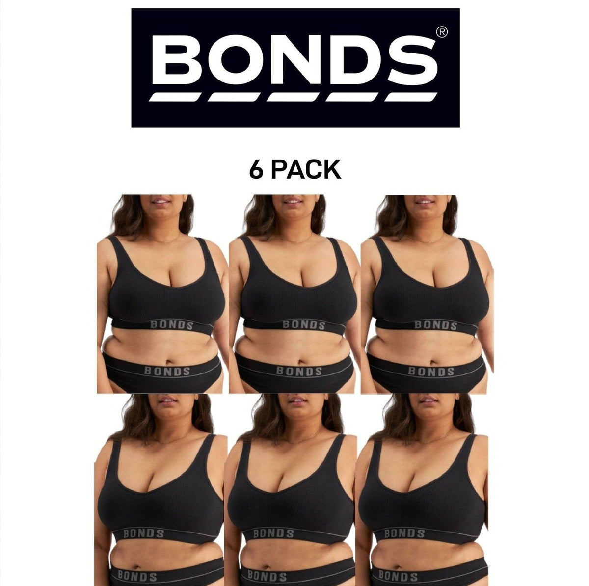 Bonds Womens Retro Rib Deep V Crop Seamless Styling and Softness 6 Pack WU8DA