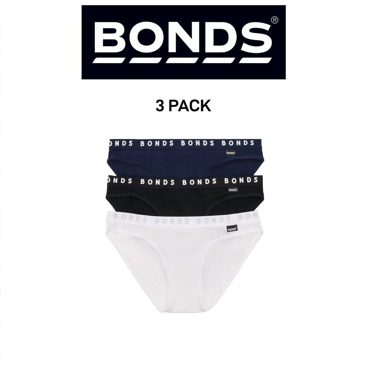 Bonds Girls Hipster Bikini Plain Comfortable Cotton Fabric 3 Pack UWPR3A