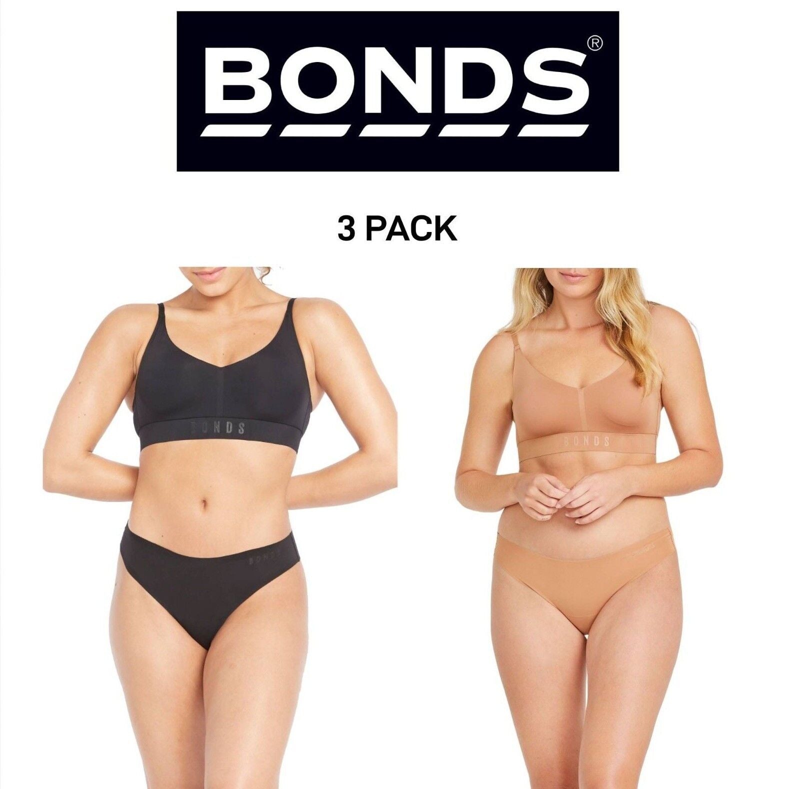 Bonds Womens Invisi Freecuts Gee G-String Shape Simple Bold Branding 3 Pack WU3V