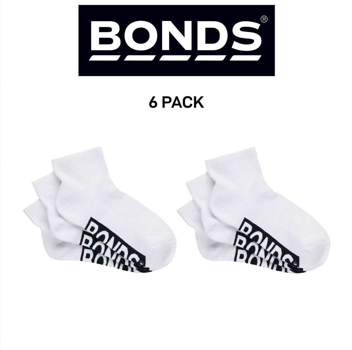 Bonds Womens Logo Cushioned Quarter Crew Comfy Cushioning Socks 6 Pack LXPP3N