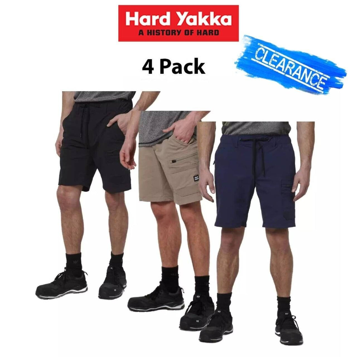 CLEARANCE! Hard Yakka Mens 4Pack X Durable Workwear Lightweight Mid Short Y05167