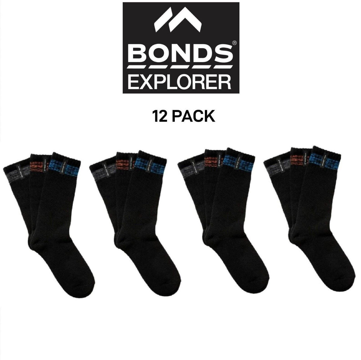 Bonds Mens Explorer All Seasons Cotton Crew Socks Durable & Comfy 12 Pack SYQY3N