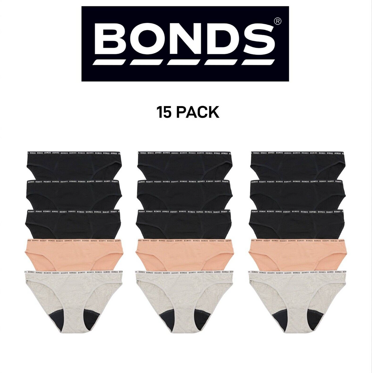 Bonds Womens Blody Comfy Period Bikini Moderate Odour Free Undies 15 Pack WR4DA