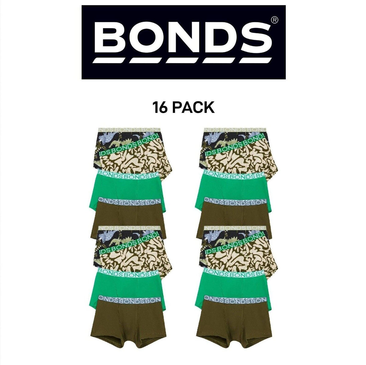 Bonds Boys Trunk Supportive Pouch with Comfy Coverage and Elastic 16 Pack UWCF4A