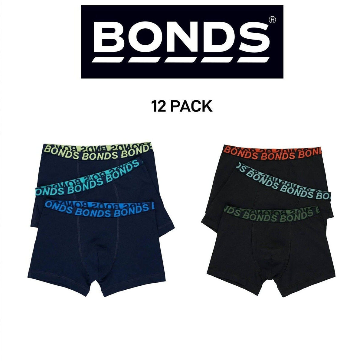 Bonds Boys Trunk Sport Moisture Wicking Cool Dry Comfort Covered 12 Pack UWKN3A