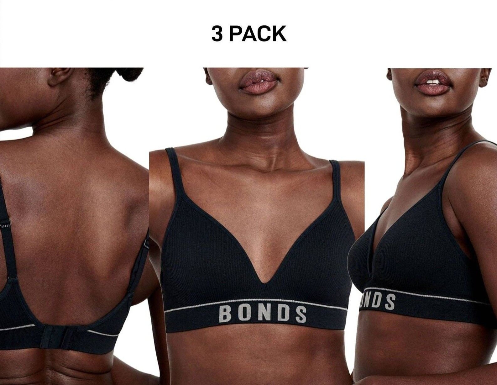 Bonds Womens Retro Rib Seamless Wirefree Tee Bra Contoured Shape 3 Pack WU8EW
