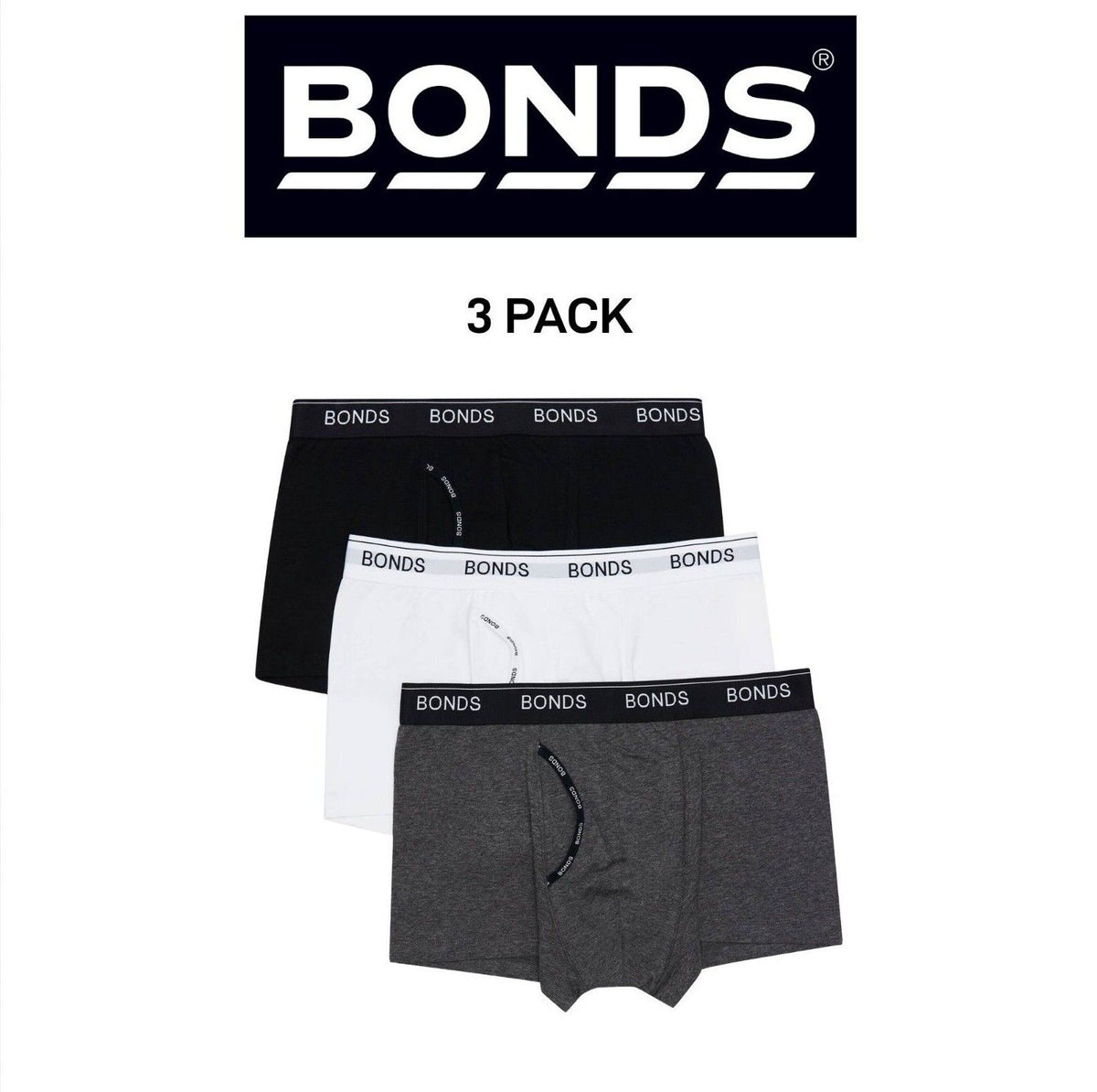 Bonds Mens Guyfront Trunk Stretchy Cotton Seam free Sides Elastic 3 Pack MZ963A