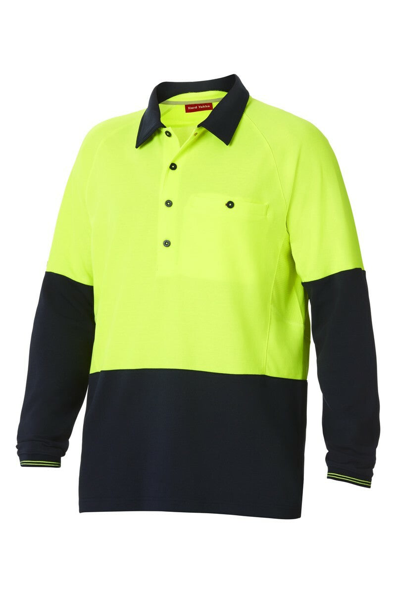 Mens Hard Yakka Koolgear Hi-Vis 4 Pack Long Sleeve Vent Polo Shirt Work Y11389
