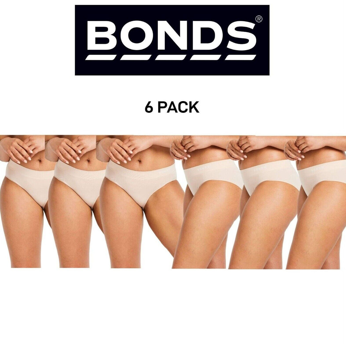 Bonds Womens Midi Seamless Smooth and Soft Breathable Brief 6 Pack WWGCA