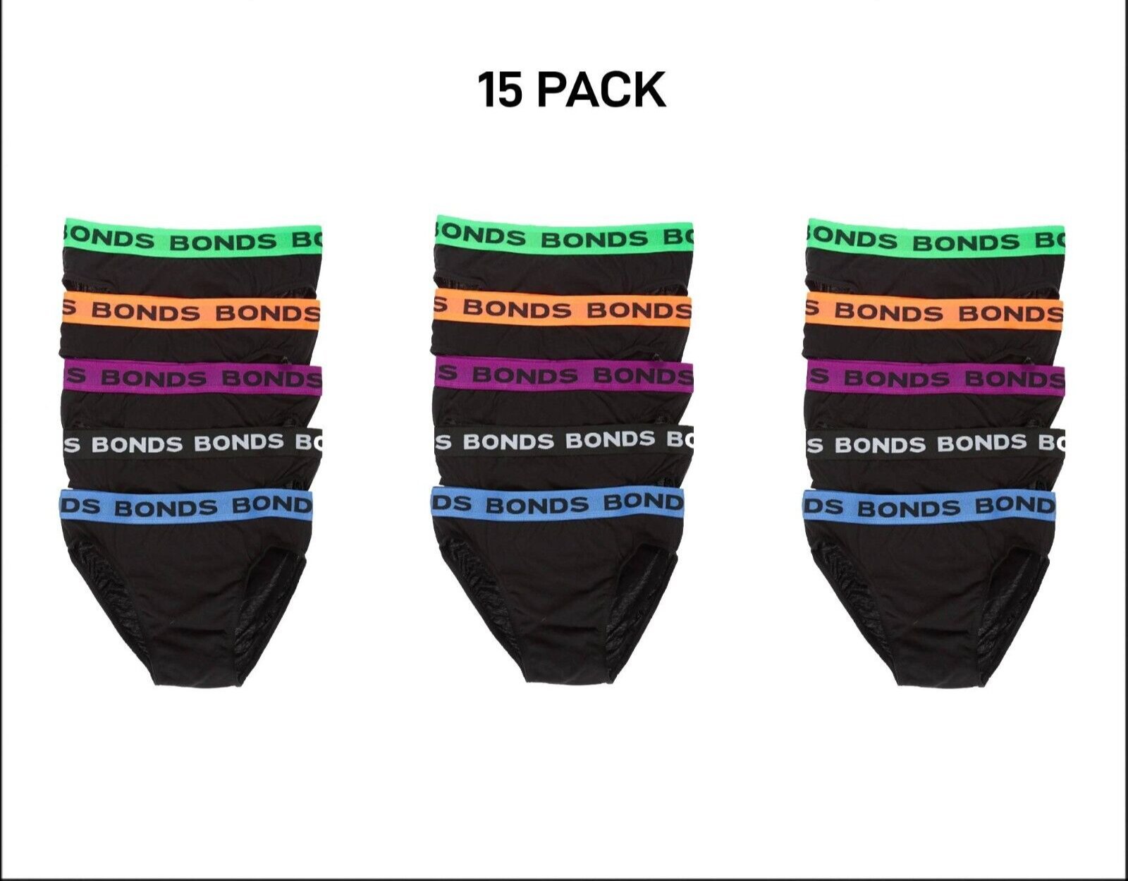 Bonds Mens Hipster Brief Super Soft Branded Elastic Waistband 15 Pack M8DMTX