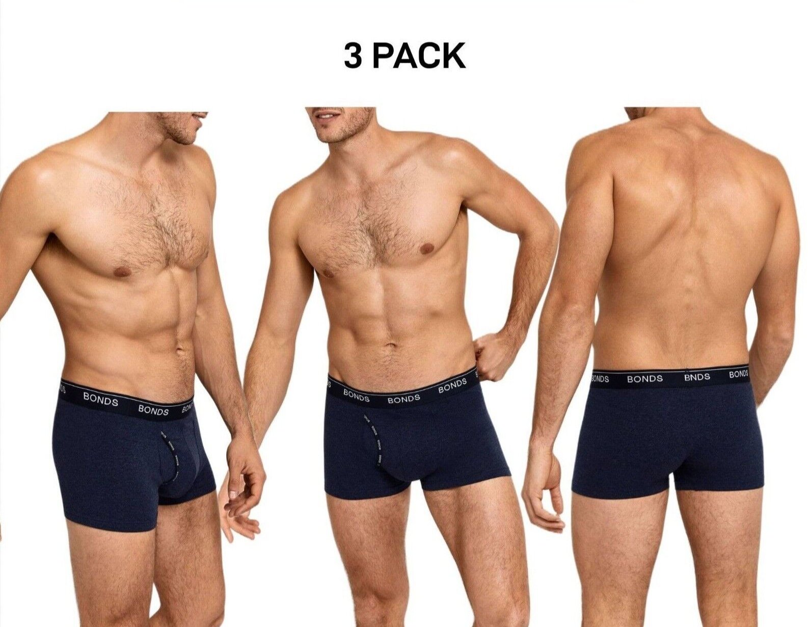 Bonds Mens Guyfront Trunk Stretchy Cotton Fabric Elastic Waistband 3 Pack MZVJ