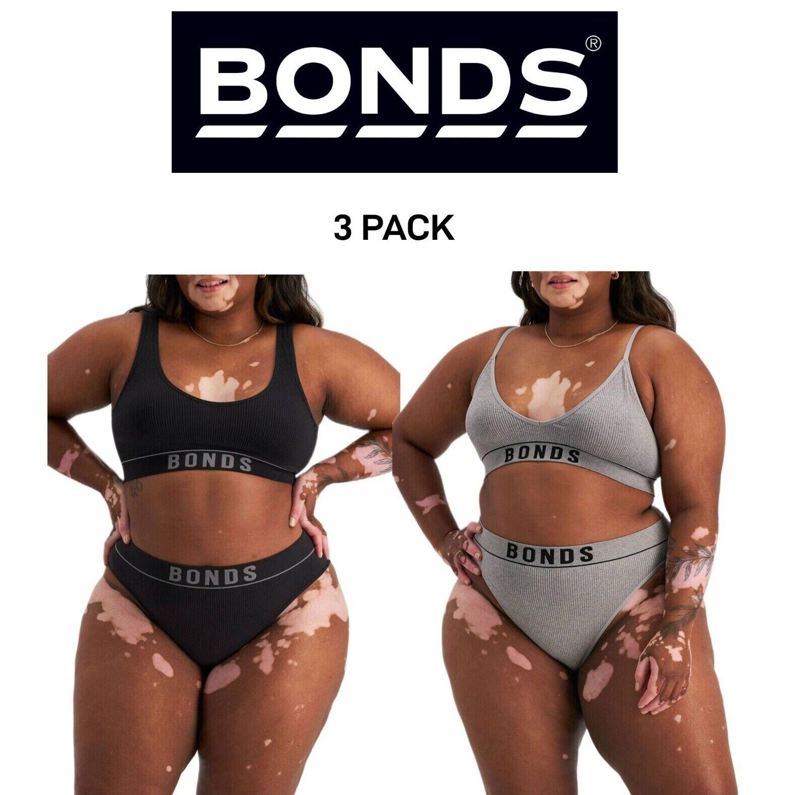 Bonds Womens Retro Rib Hi Leg Bikini Comfortable Smooth Waitband 3 Pack WU8GA