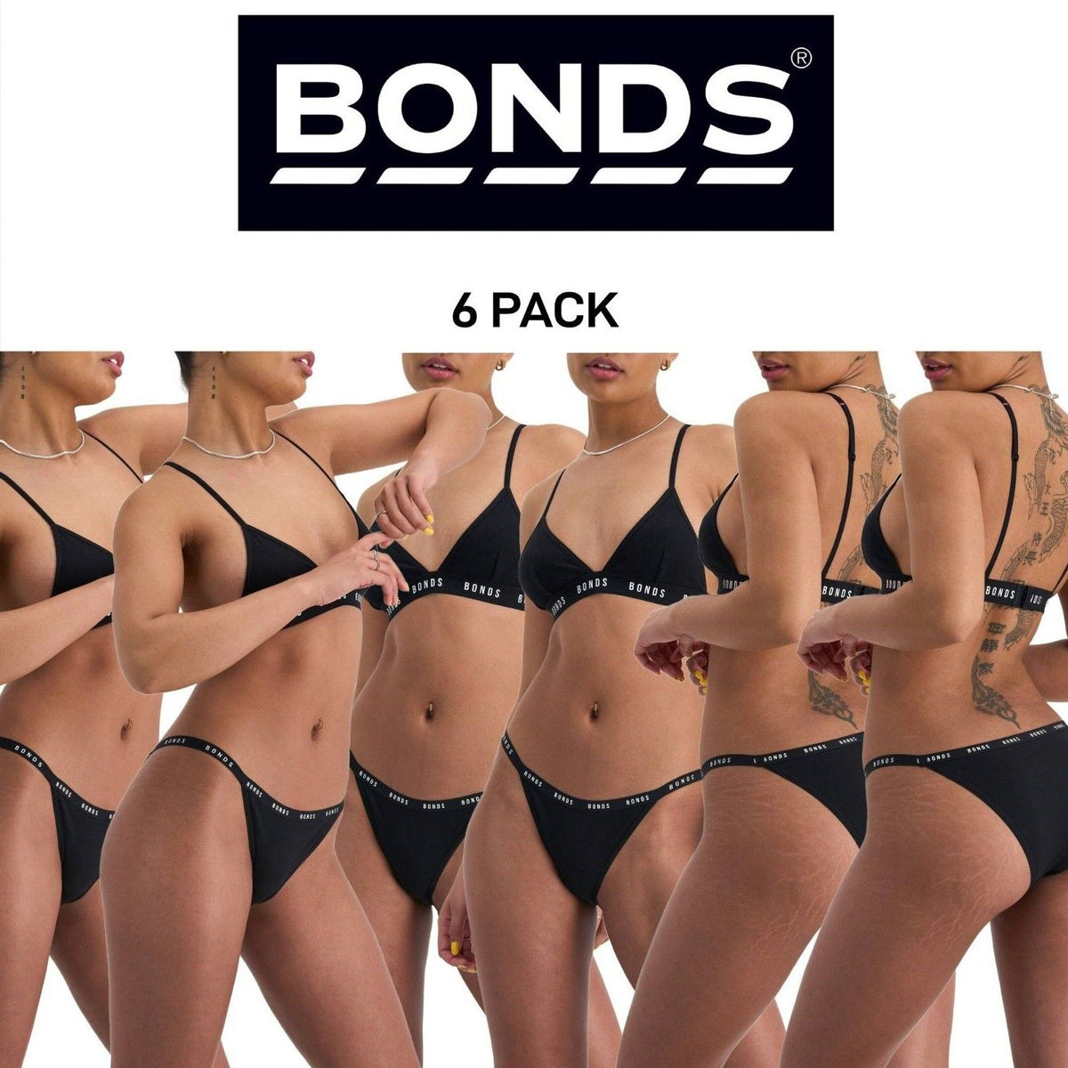 Bonds Womens Icons String Bikini String Side Flattering Dipped Waist 6 Pack WRFL