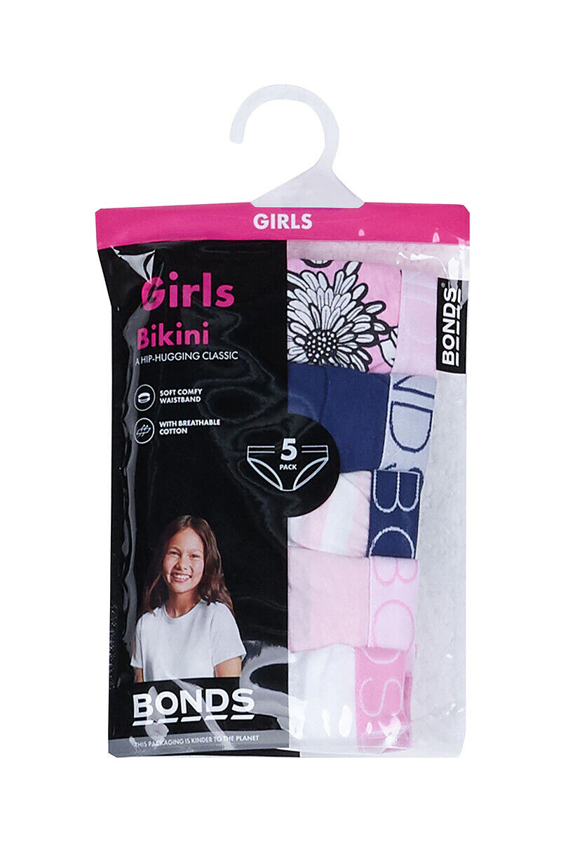 Bonds Girls Bikini Soft and Stretchy Fit Perfect Everyday Coverage 5 Pack UWNV5A